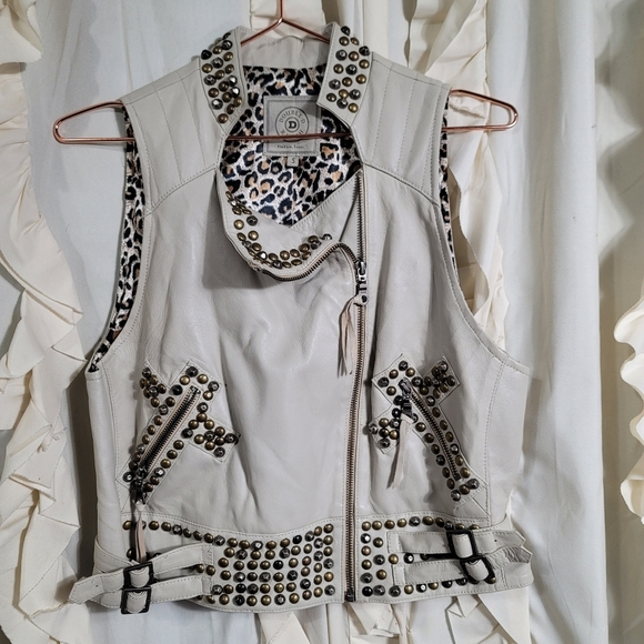 Double D Ranch Jackets & Blazers - Double D Ranch Studded Leather Moto Vest Small Boho Western